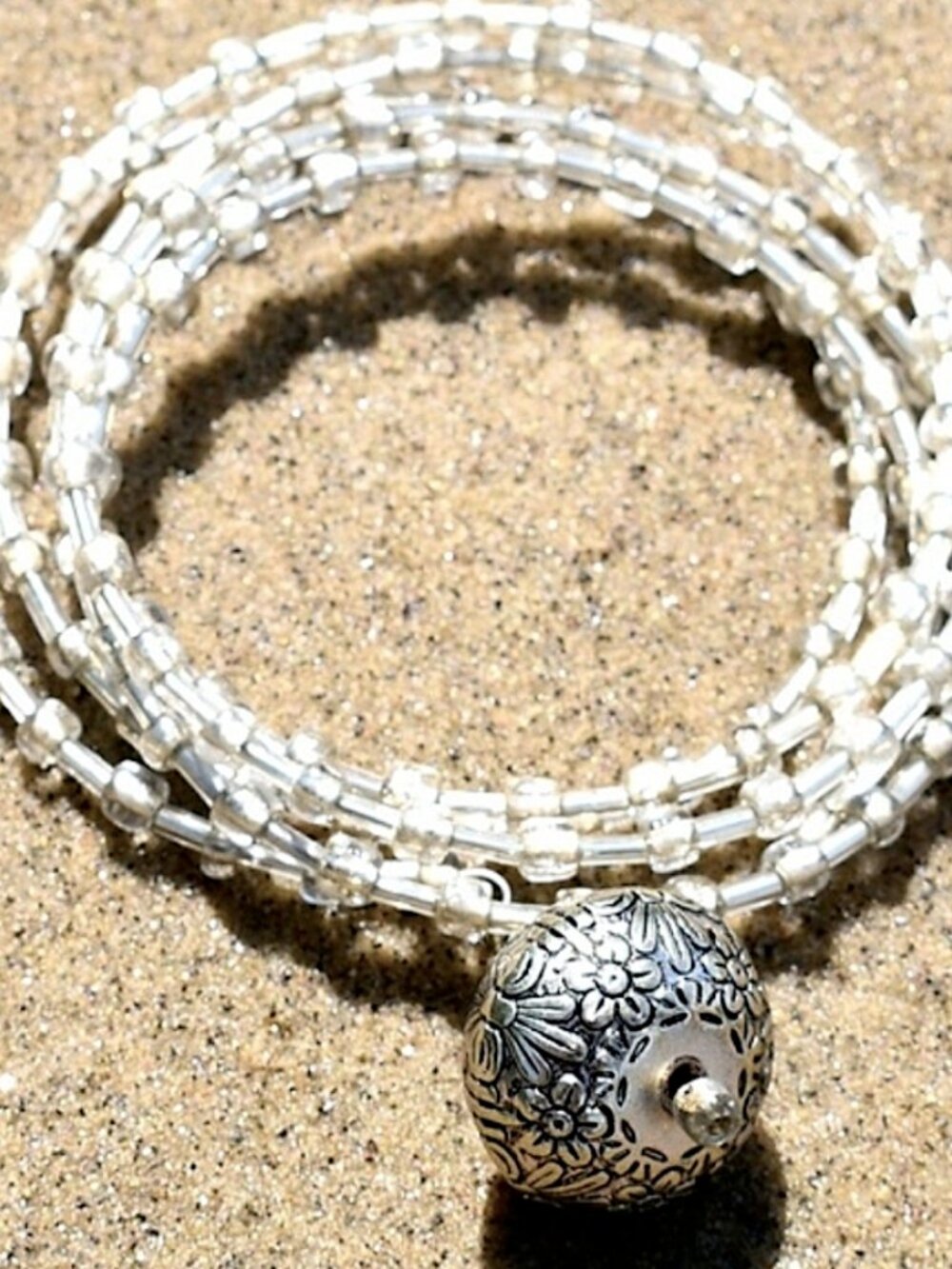 Silver Plated Elephant Beaded Wire Wrap Bracelet & Choker Necklace Set